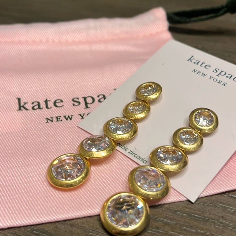 NEW Kate Spade Graduated Cubic Zirconia Earrings in Goldtone
